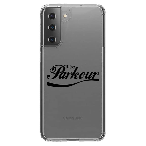 DistinctInk Clear Hybrid Case for Samsung Galaxy S21 Plus (6.7" Screen) - Enjoy Parkour - Tempered Glass Back
