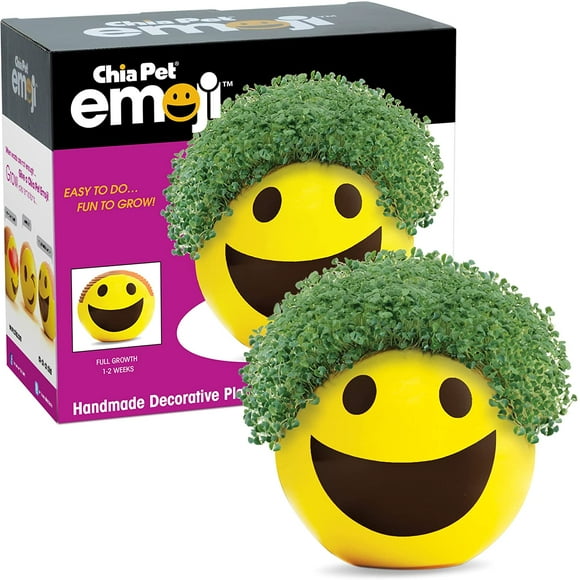 Chia Pet Emoji Smiley with Seed Pack, Decorative Pottery Planter, Easy to Do and Fun to Grow, Novelty Gift, Perfect