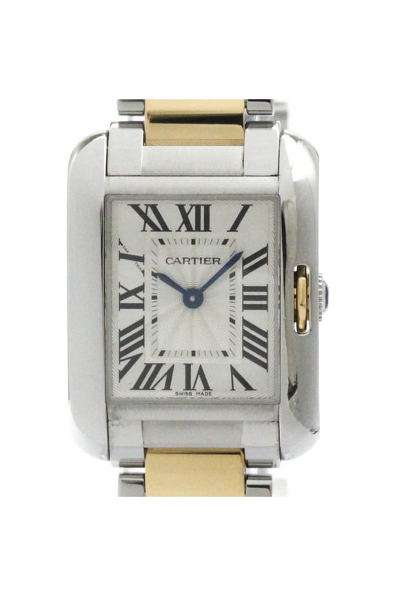 Pre-Owned Polished CARTIER Tank Anglaise 18K Pink Gold Steel Watch W5310046 BF582364 (Good)