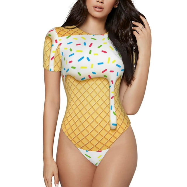 Balery White Ice Cream Body de cuello redondo de manga corta para mujer Tops de manga corta Tops básicos-X-Large