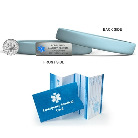 MedicBand Medical Alert ID Bracelet - Light Blue (med). Free Engraving. 8 Vibrant Colors! Free Shipping.