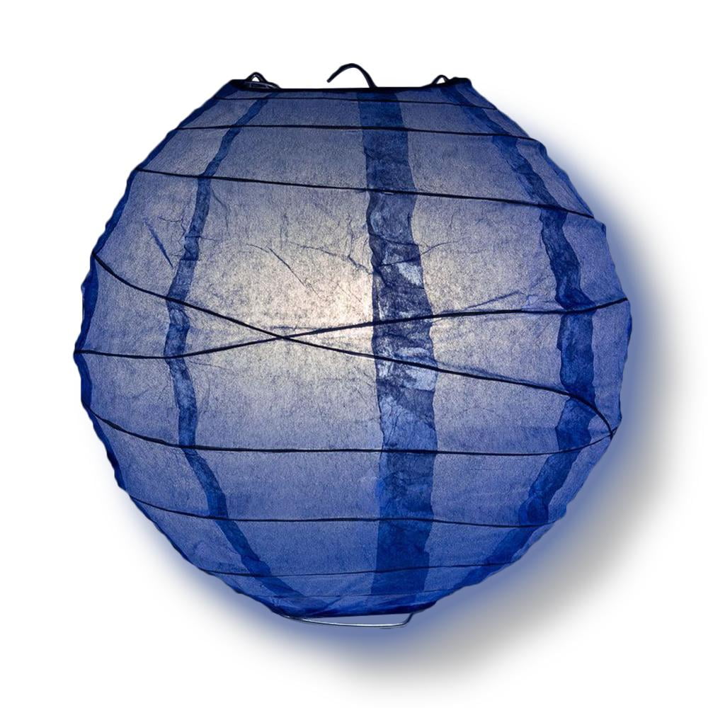 Quasimoon 8' Astra Blue Round Paper Lantern, Crisscross Ribbing, Hanging Decoration by PaperLanternStore
