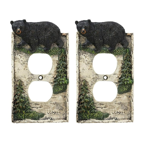 Ebros Set of 2 Rustic Pine Tree Black Bear Double Electrical Outlet Plate Covers
