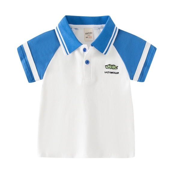 EnJoCho Boys Gentleman Blouse Kids Toddler Blue and White Color Shirt Cartoon Prints Short Sleeve Button Shacket Children Boys Girls Casual T-Shirt Tops