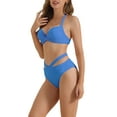 thumbnail image 4 of Conjuntos de bikini halter con push up para mujer de 2 piezas, con lazo ancho, criss cross, parte inferior tipo bandage, trajes de baño, talla X-Large, color azul, 4 of 5