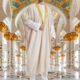 thumbnail image 2 of CONZONE Mens Muslim Kaftan Abaya Long Sleeve Robe For Men Trendy Solid Color Lapel Arab Thobe, 2 of 5
