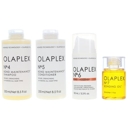 Olaplex No.4 Bond Maintenance Shampoo and No. 5 Bond Maintenance Conditioner 8.5 oz No. 6 Bond Smoother Reparative Styling Creme 3.3 oz & No. 7 Bonding Oil 1 oz Combo Pack