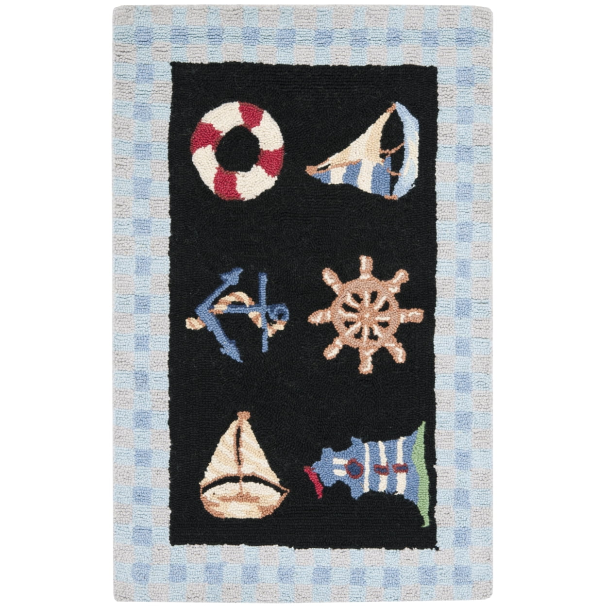 SAFAVIEH Chelsea Agatha Sea Lovers Wool Area Rug, Black, 7'9" x 9'9"