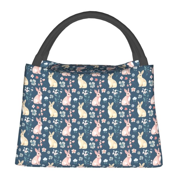 Balery Cute Rabbit Floral Bolsa de Aislamiento Portátil – Bolsa de Almuerzo con Forro de Aluminio Mejorado, Funda Impermeable y Fácil de Limpiar para Picnic y Caja de Almuerzo
