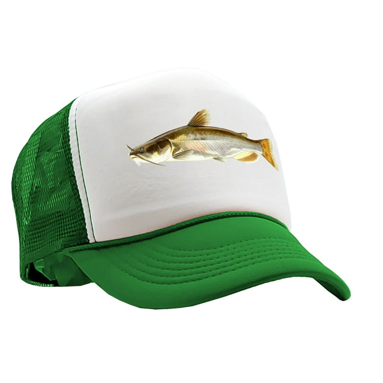 CATFISH - lake fish pond angler fishing - Vintage Retro Style Trucker Cap  Hat (Green) 