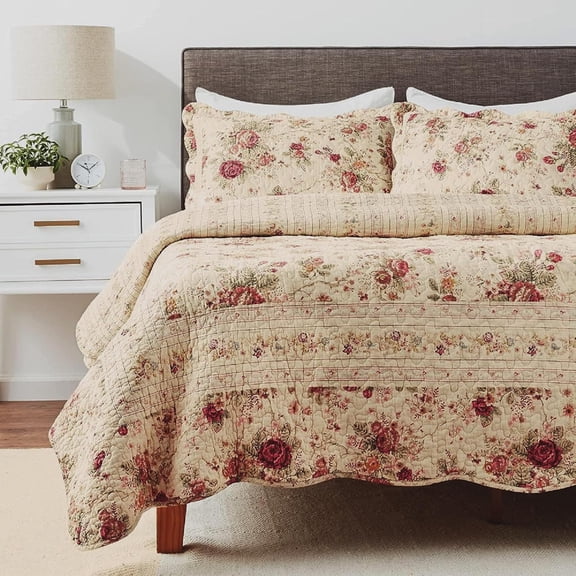Greenland Home Antique Rose King Quilt Set, Ecru