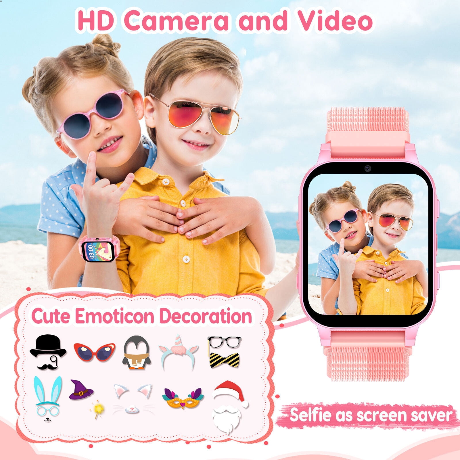 TOPCHANCES Kids Smart Watch for Boys Girls, Touch Screen Smartwatch with 30 Games, 140 Learning Cards, Storytelling, Camera, Video, Music Player, Pedometer (Pink)