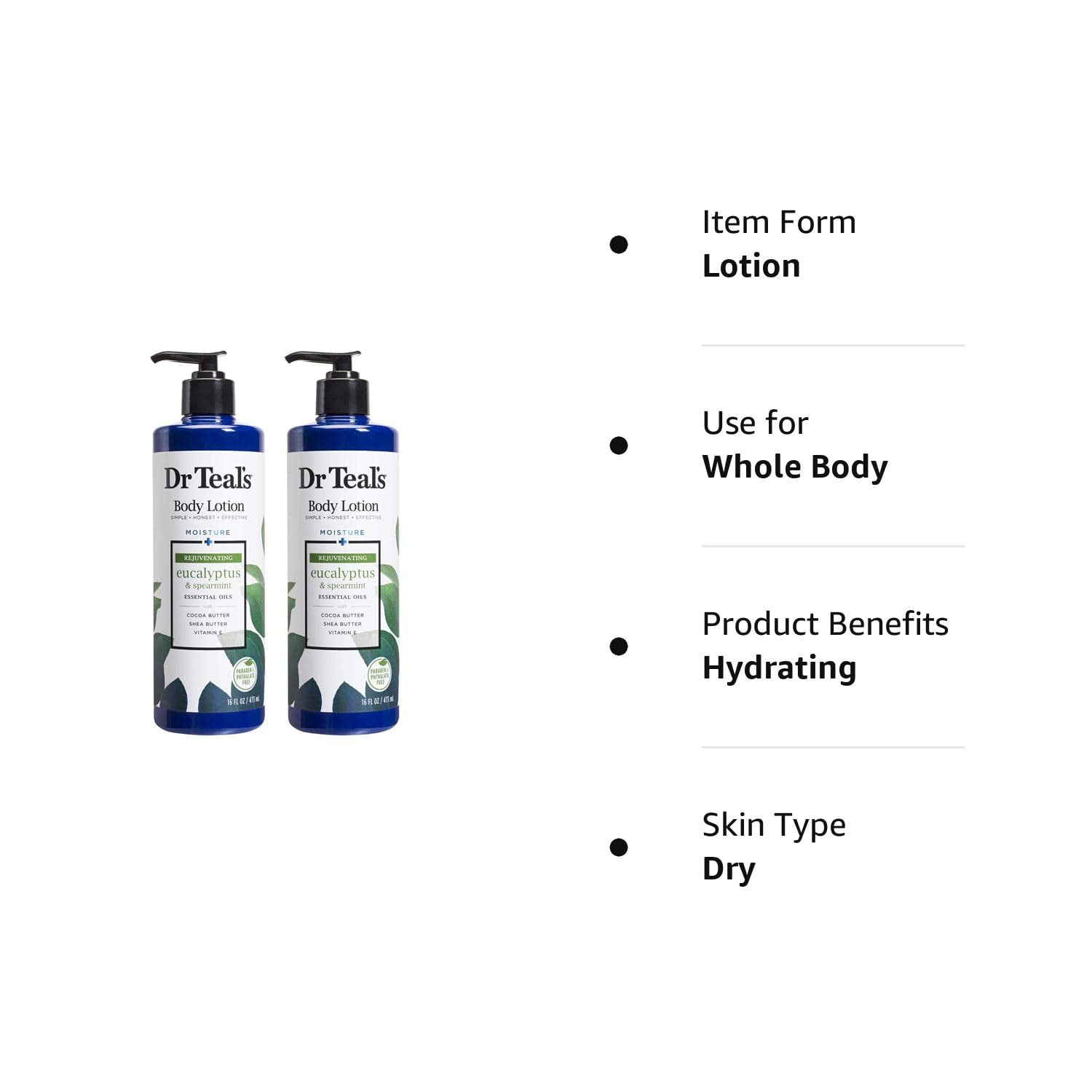 Dr Teal s Body Lotion Moisture Rejuvenating Eucalyptus & Spearmint 16 fl oz Pack of 2