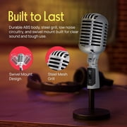 Pyle Pro ® ميكروفون صوتي ديناميكي كلاسيكي على الطراز القديم (فضي)