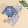 thumbnail image 2 of UngA Little Dude Baby Boy Outfit Newborn Coming Home Clothes Infant Long Sleeve Romper Bodysuit Shirt Top and Pants Set with Hat (Blue,6-9 Months), 2 of 6