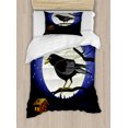 thumbnail image 1 of Black Crow Duvet Cover Set Twin Size, Night Time Illustration of Bird on Branch Full Moon and Small Cottage House, Decorative 2 Piece Bedding Set with 1 Pillow Sham, Multicolor, by Ambesonne, 1 of 3