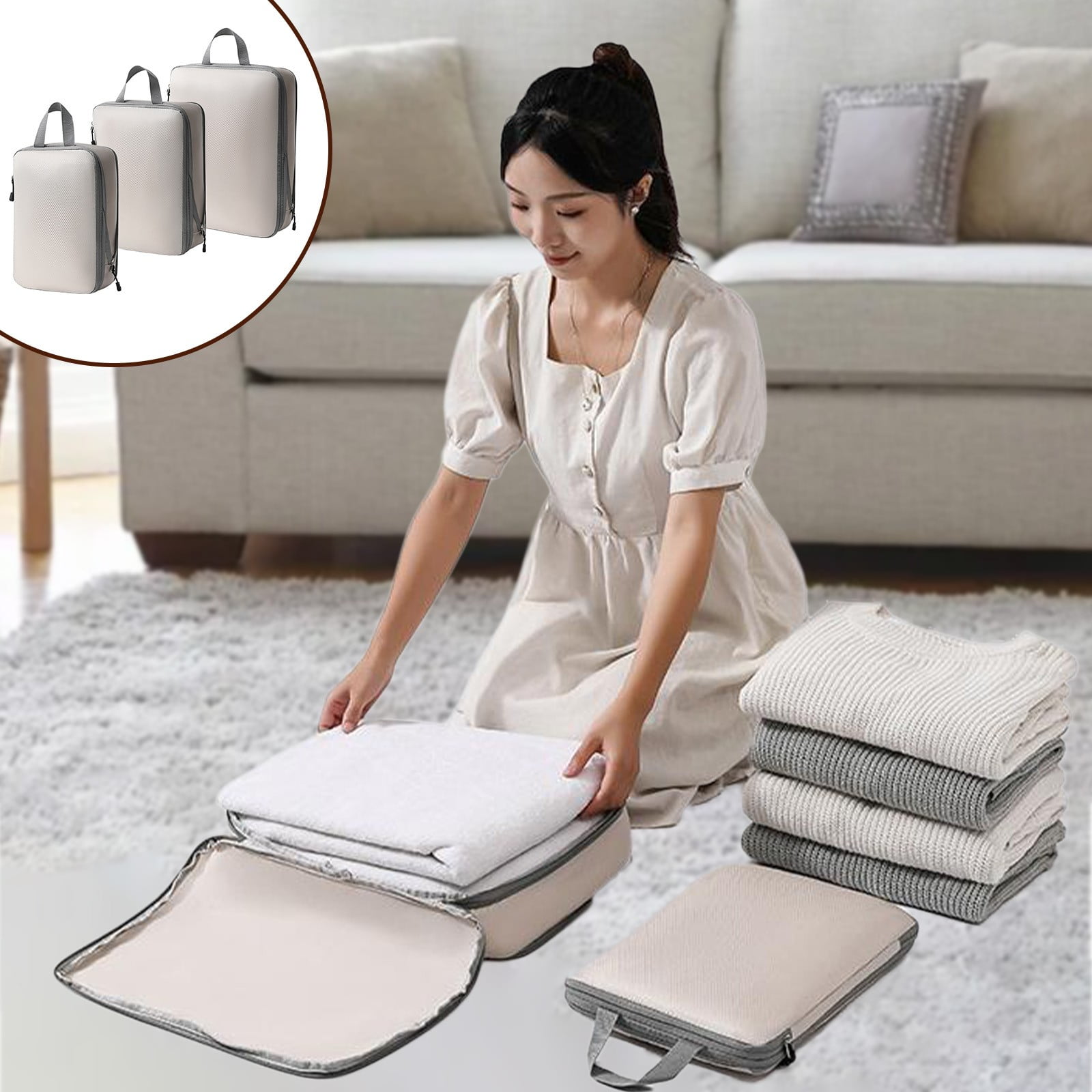 Packing Cubes for Suitcases - 3-Piece Set of Double Capacity Travel Organizer Bags in Black, White, Pink, and Gray