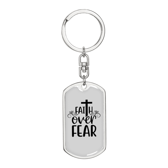 Christ Faith Over Fear Christian Stainless Steel or 18k Gold Premium Swivel Dog Tag Keychain
