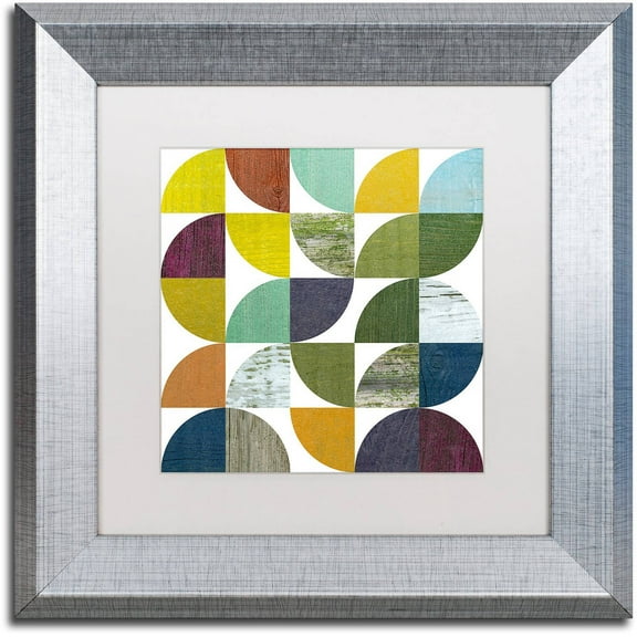 Trademark Fine Art "Rustic Rounds 1.0" Canvas Art by Michelle Calkins, White Matte, Silver Frame