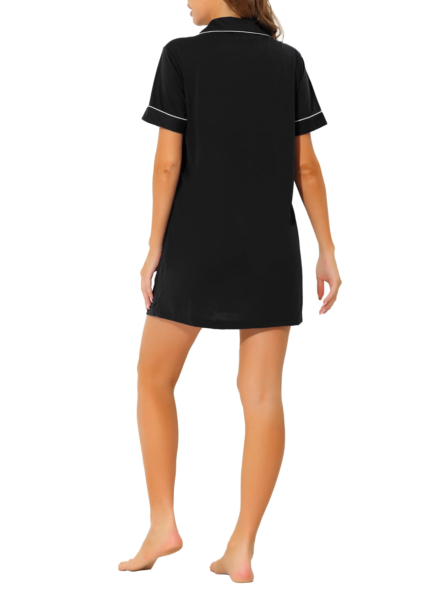 Unique Bargains Women's Summer Short Sleeves Button Down Sleepshirt