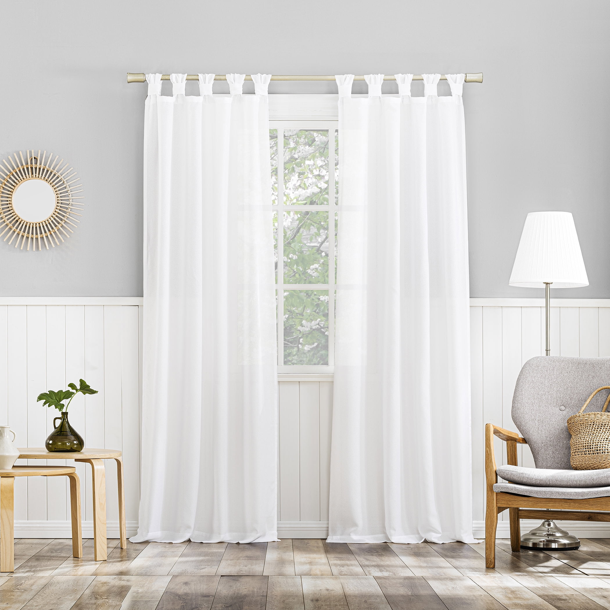No. 918 Hathaway Twist Tab Semi-Sheer Tab Top Curtain Panel, 40"x84", White