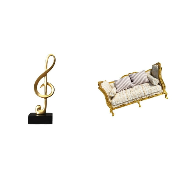 Figura Decorativa De Resina Con Forma De Nota Musical Y Modelo De Sofá En Miniatura De Madera. Adorno De Mesa Para Escritorio, Chimenea, Regalo De Inauguración, Casa De Muñecas O Bricolaje.