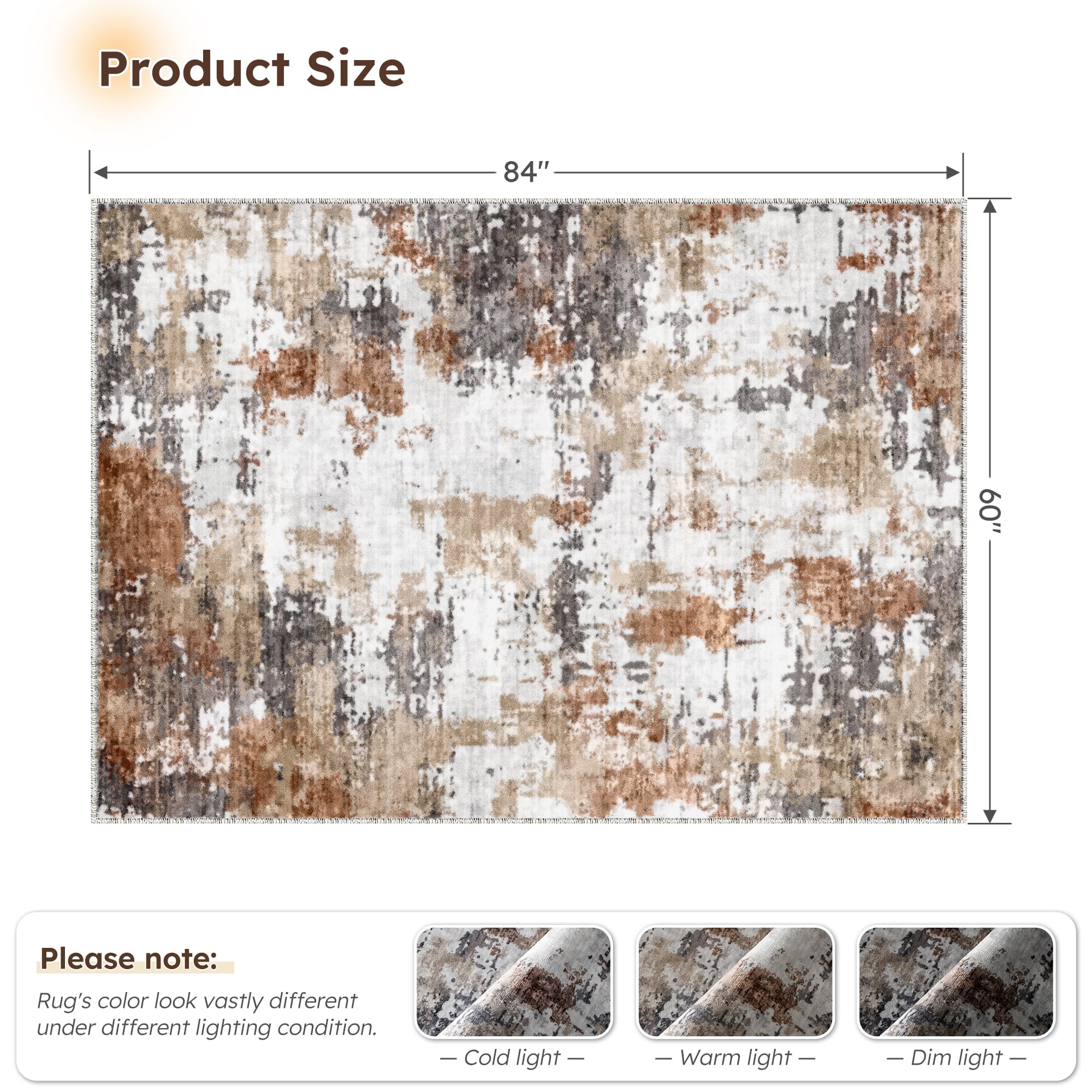 EnHomee Area Rug for Living Room 5x7 Area Rugs for Bedroom Modern Abstract Rug with Rubber Backing Non Slip Washable Persian Carpet, Brown Gray