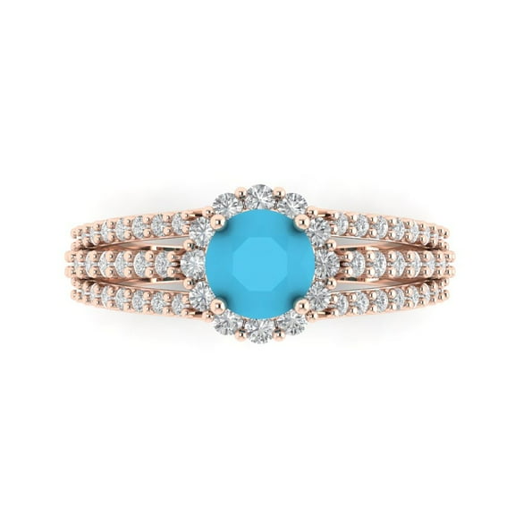 Halo Engagement Ring for Women - 1.83ct Simulated Turquoise in 14K Rose Gold Promise Ring