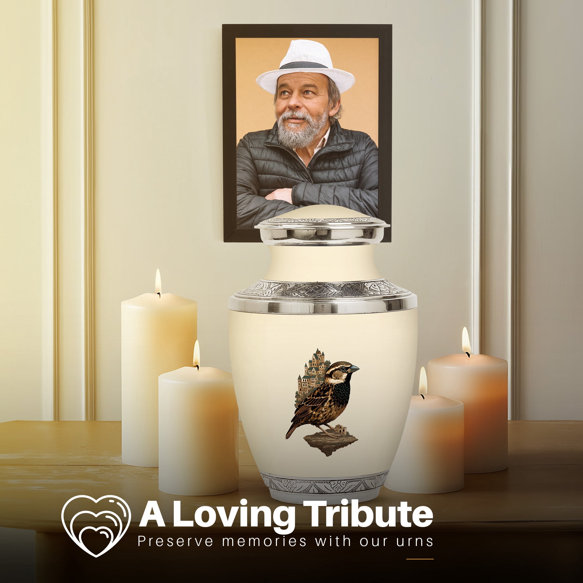 Yatskia Sparrow Urns for Human Ashes Adult Man, Cremation Burial Urn for Ashes for Women, Decorative Urns for Human Ash, (Tasty Large, 10 Inch)
