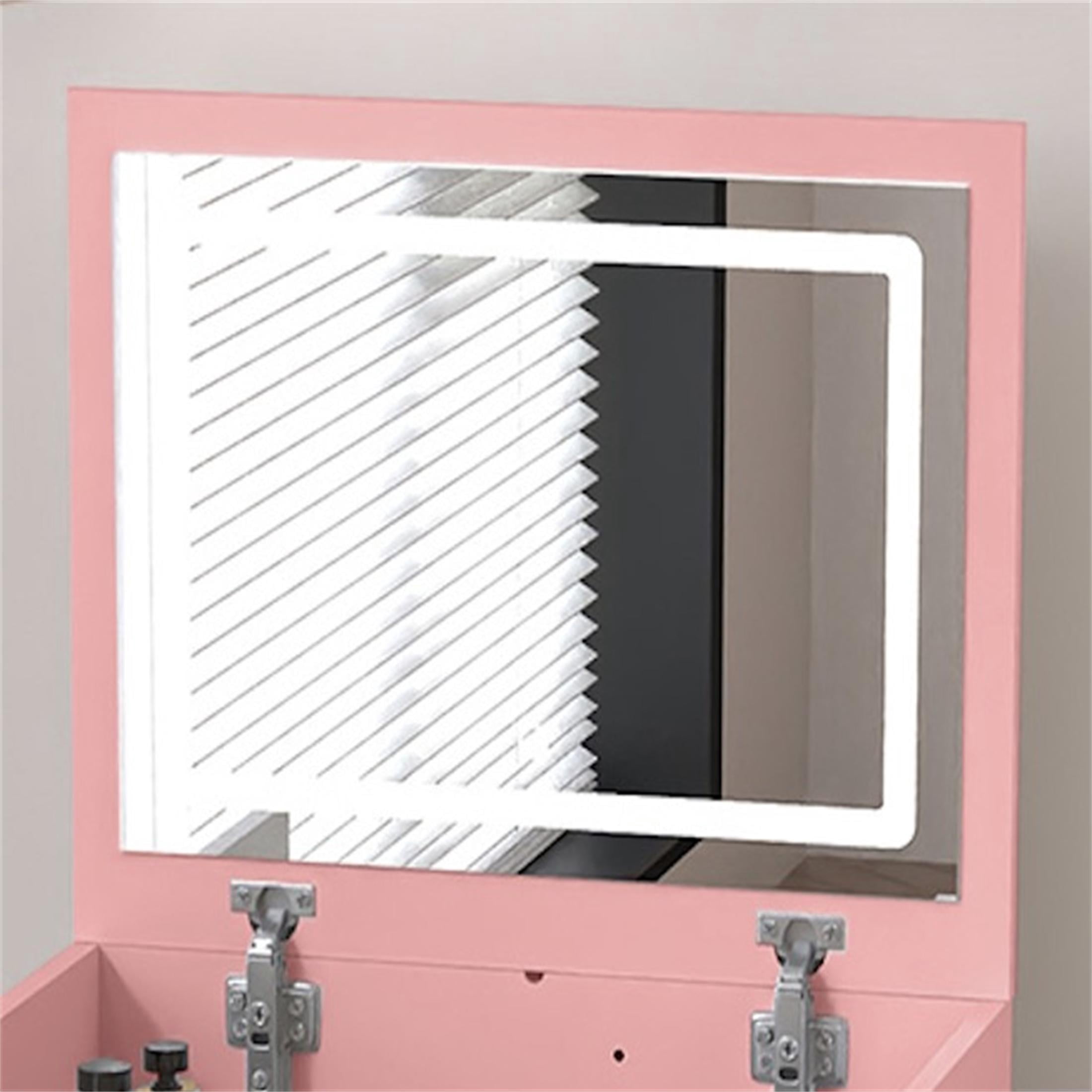 UHOMEPRO Pink Vanity Set with Mirror and a Hidden Storage Stool, 3-in-1 Multifunctional Dressing Table Set with with 3 Color Lighting Brightness Adjustable, Pretty Vanity Set for Girls, Women's Gift
