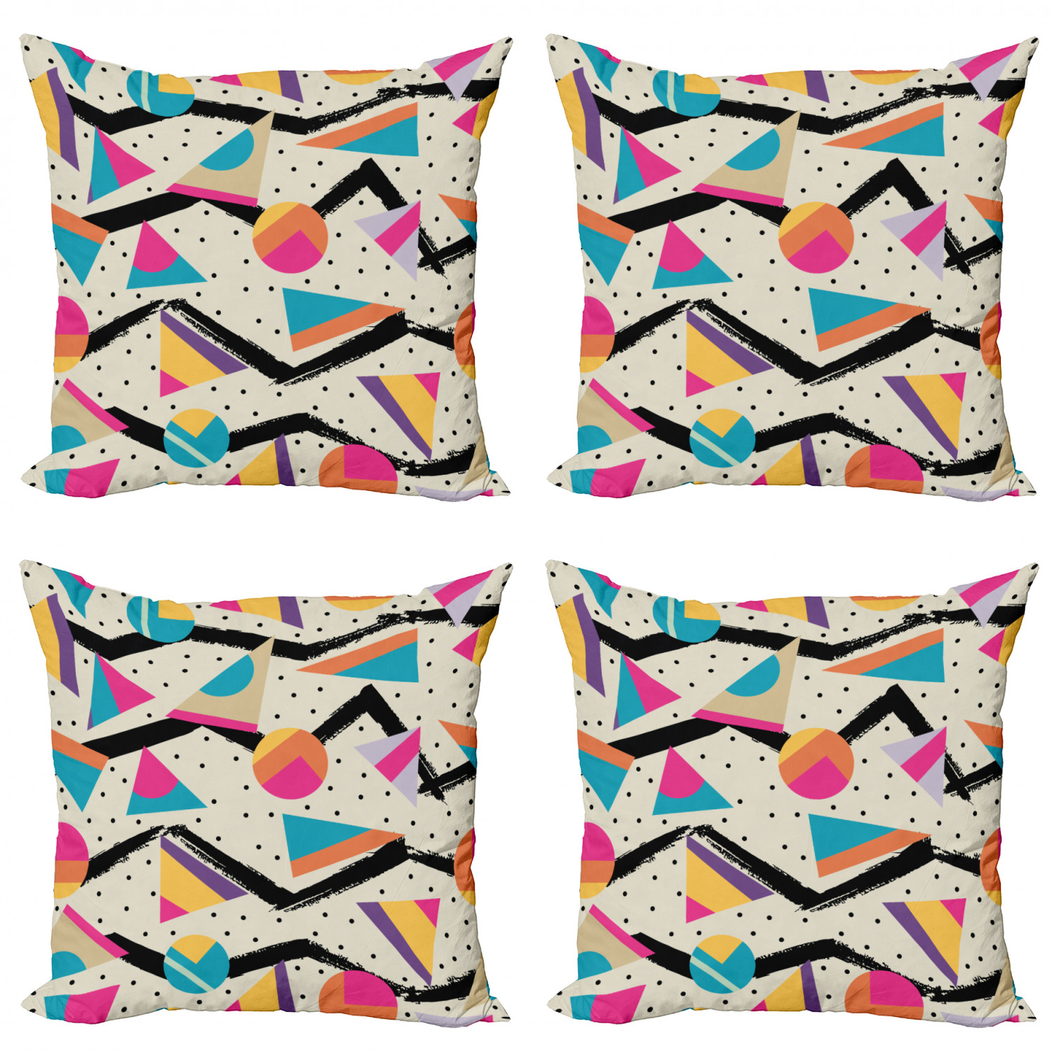 Indie Throw Pillow Cushion Case Pack of 4, Eighties Memphis Fashion