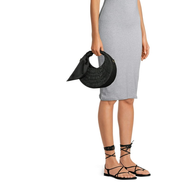Small black straw bag sales