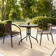 thumbnail image 3 of Flash Furniture 28'' Round Glass Metal Table with Dark Brown Rattan Edging and 2 Dark Brown Rattan Stack Chairs, 3 of 13