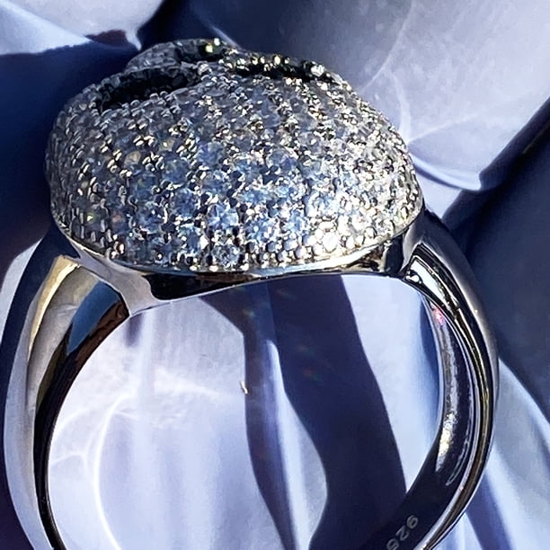 Solid 925 Sterling Silver Black Skull Men's Ring - Micro Zircon Stone Adjustable Band