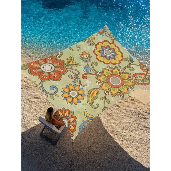 Boho Floral Sun Shade Sail 6.5' x 10', Yellow Orange Flower Leaf Abstract Yellow Rectangle Outdoor Sunshade Canopy, Waterproof UV Block Patio Covers for Garden Yard Beach