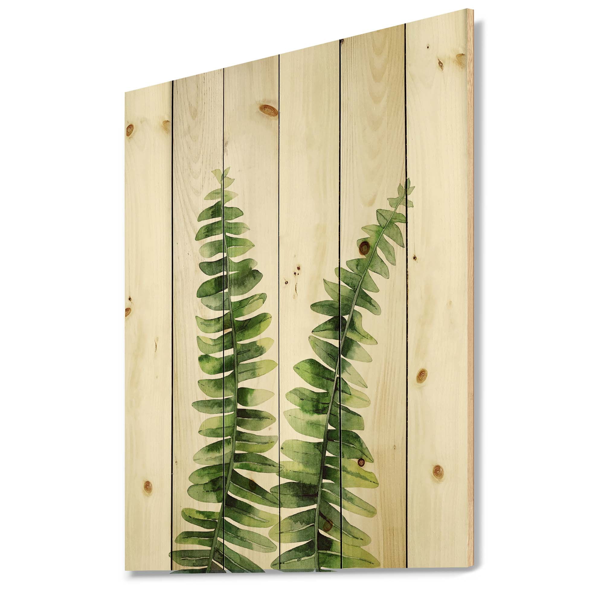 Designart 'Fern Plant Leaves Detail V' Tropical Print on Natural Pine Wood