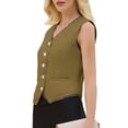 thumbnail image 4 of INSPIRE CHIC Women's Tweed Blazer Vest Sleeveless Button Down V Neck Casual Business Waistcoat XL Brown, 4 of 5