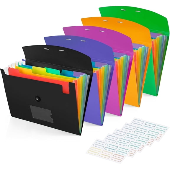 Accordion File Folder, 7-Pockets Expanding File Folder for A4 Letter Size Paper, 5 Pack
