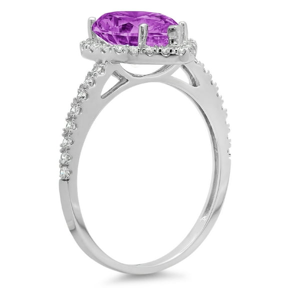 2.38 ct Pear Cut Simulated Alexandrite Halo Engagement Ring for Women in 18K White Gold