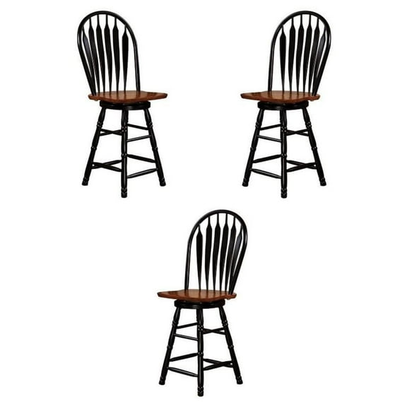 Home Square 24" Swivel Wood Counter Stool in Antique Black & Cherry - Set of 3