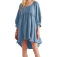 thumbnail image 4 of xiaxaixu Robe d'Été Mini pour Femmes Manches Lanterne Couleur Unie Tunique Ample Robe Courte Bouffante, 4 of 5
