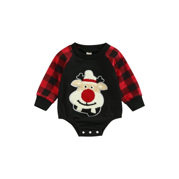 Bagilaanoe Newborn Baby Girl Boy Christmas Romper Sweatshirt Long Sleeve Bodysuit Deer/Santa Embroidery Pullover 6M 12M 18M 24M Infant Fall Tee Tops