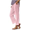 thumbnail image 2 of Delayuji Plaid Linen Pants For Women Loose Elastic Waist Casual Summer Palazzo Pants With Pockets, 2 of 6