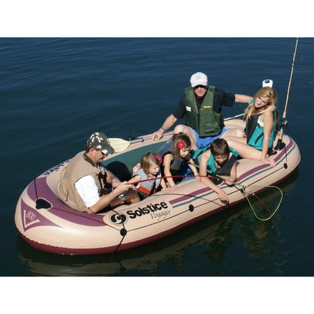 Solstice Voyager 6-Person Inflatable Fishing Boat with Dual Swivel Oar Locks and Rod Holder, Motor Compatible