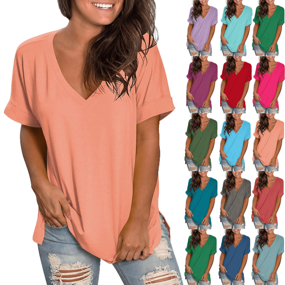 Women's Tops Plus Size Short Sleeve Casual V-neck Short Sleeve Loose T-shirt Tops Summer Plus Size Tunic Blouse Tops 2025