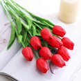 thumbnail image 3 of Enova Home Artificial Flowers Real Touch Tulips Fake Silk Flowers Arrangement in Rectangle Glass Vase with Faux Water for Home Office Wedding Event Decoration (Red), 3 of 4