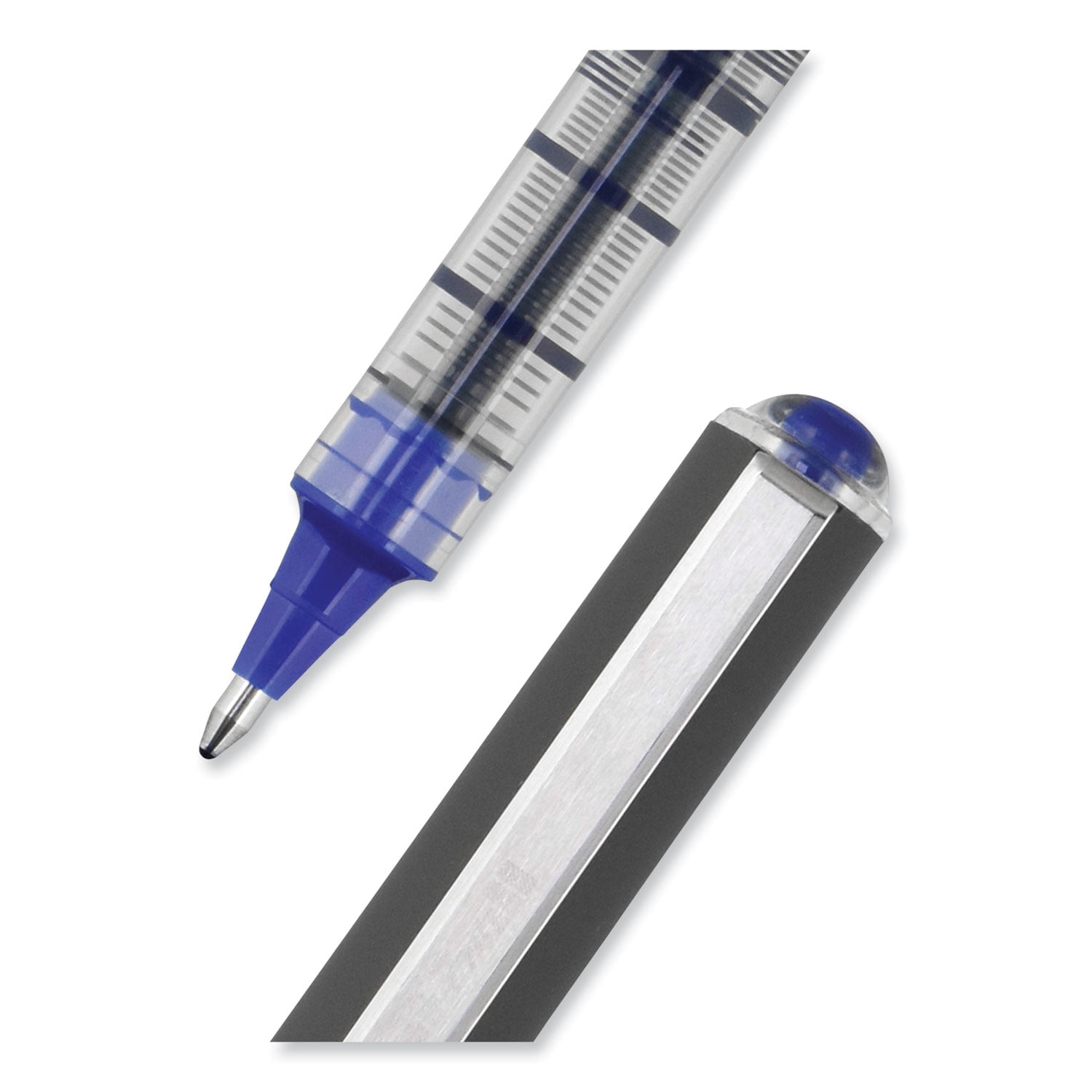 VISION Roller Ball Pen, Stick, Bold 1 mm, Blue Ink, Black/Blue/Clear Barrel, Dozen