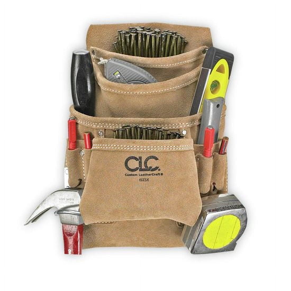 CLC Custom Leathercraft I923X Suede Carpenter's Nail and Tool Bag, 10 Pocket — Construction & DIY Use, Standard Hardware Spec