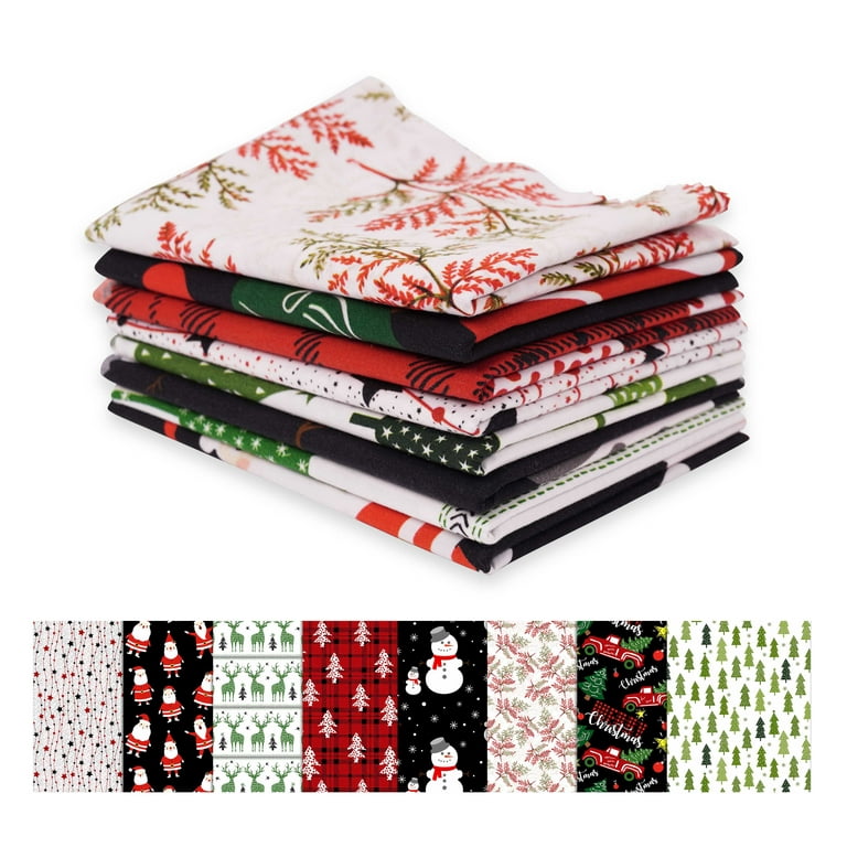 Soimoi 8 Pc Fat Quarter Bundle,ChristmasPrint 18x 22DIY Patchwork-100%  CottonPre-Cut Quilting Fabric Red, Black, White & Green 
