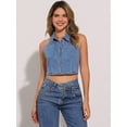 thumbnail image 4 of DARING DIVA Women's Halter Denim Top Zipper Up Collared Sleeveless Corset S Light Blue, 4 of 5